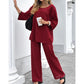 Women's Casual Solid Color Long Sleeve Top & Pants Set