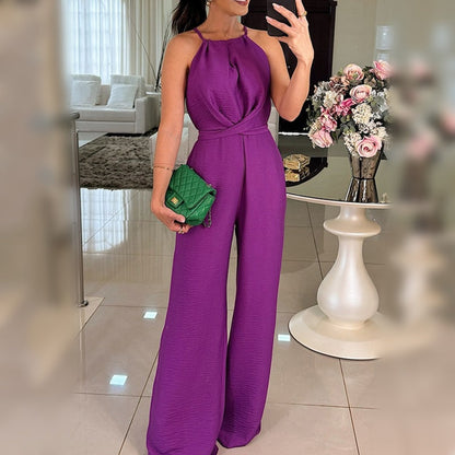 Women's Casual Ruched Halter Jumpsuits