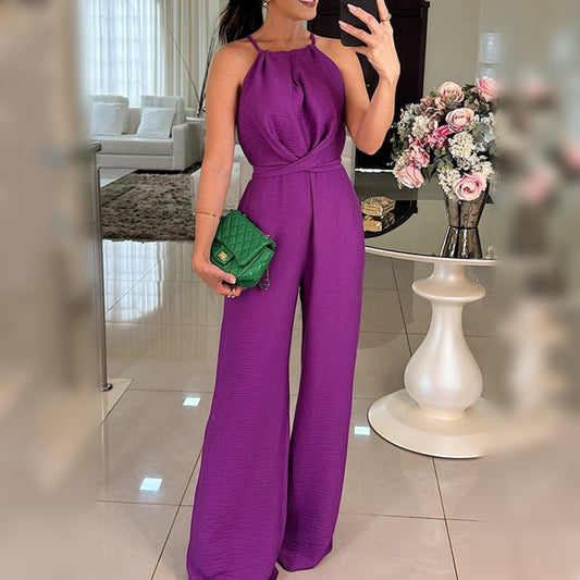 Women's Casual Ruched Halter Jumpsuits