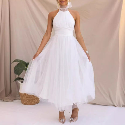 Women's Solid Color Mesh Sleeveless Dress