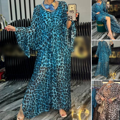 Leopard Print V-Neck Flowing Maxi Dress