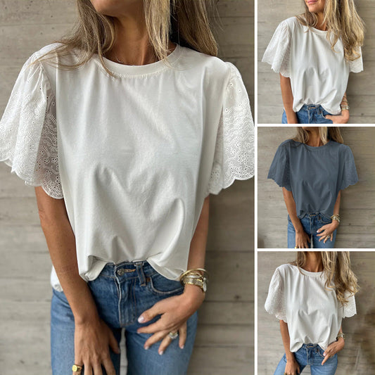 Women's Lace Detail Short Sleeve Top