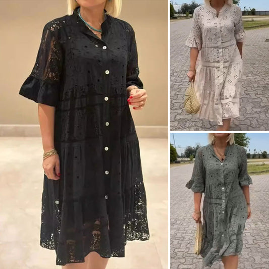 Women's Lace Button Design Dress