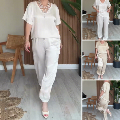 Sleek V-Neck Top Pants 2-Piece Set