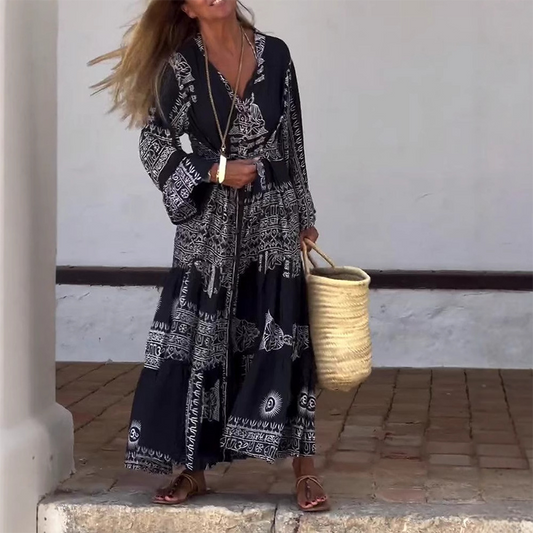 Women’s Casual Printed V-Neck Flowy Dress