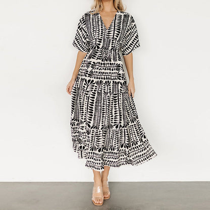 Women’s V-Neck A-Line Flowy Dress