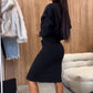 Women's Casual Half Zip Tops ＆ Slit Skirt 2-Piece Set