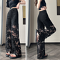 Women’s Spliced Hot Rhinestones Printing Hollow Pants