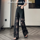 Women’s Spliced Hot Rhinestones Printing Hollow Pants