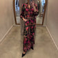 Elegant Floral Suit - V-Neck Top & Wide-Leg Pants