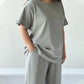 Women's Casual Solid Tops ＆ Wide-Leg Pants 2-Piece Set