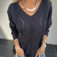 Reversible Hollow Pattern V-Neck Sweater