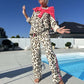 Women's Leopard Long-Sleeve Tops ＆ Wide-Leg Pants 2-Piece Set