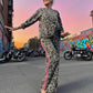 Women's Leopard Long-Sleeve Tops ＆ Wide-Leg Pants 2-Piece Set