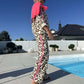 Women's Leopard Long-Sleeve Tops ＆ Wide-Leg Pants 2-Piece Set