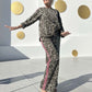 Women's Leopard Long-Sleeve Tops ＆ Wide-Leg Pants 2-Piece Set