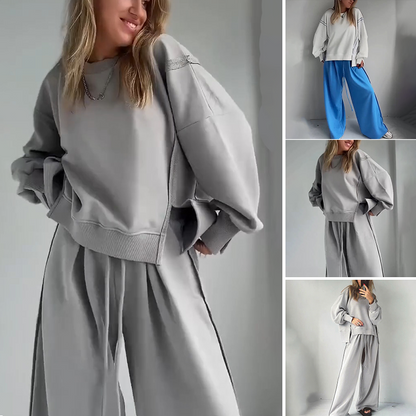 Women’s Casual Set - Spliced Top & Drawstring Pants