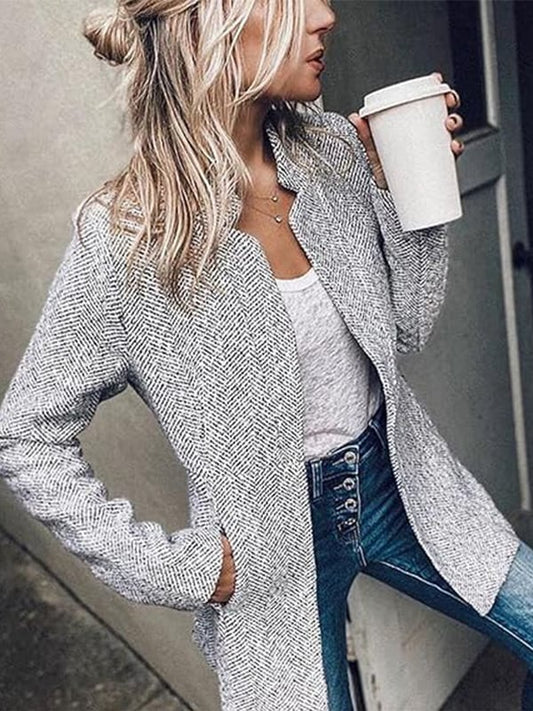 💐Big Sale-50% Off💕Women's Solid Color Pocket Long Sleeve Open Front Coat