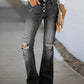 🔥🔥90S VINTAGE BUTTON FLY KNEE FRAYED HIGH WAIST FLARE JEANS