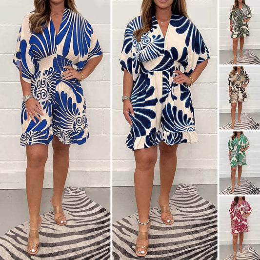 Women's Plant Printed Casual Short Jumpsuit