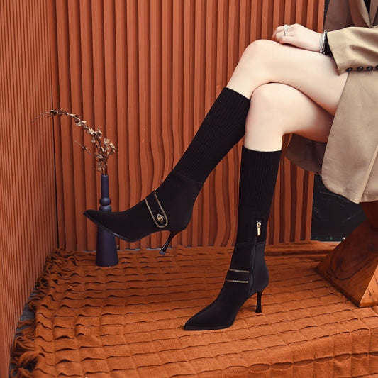 🔥🔥💖2023 winter new Korean temperament fine heel pointed female boots high-heeled fashion boots（Free Shipping）