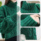 Lady’s Turtleneck Braid Knit Crop Sweater Green - Great Gift