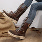 [Best Gift for Her] Fashion Knit Patchwork Round Toe Mid-calf Boots
