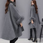 [Best Gift for Her] Elegant Solid Color Faux Fur Collar Loose Poncho Coat