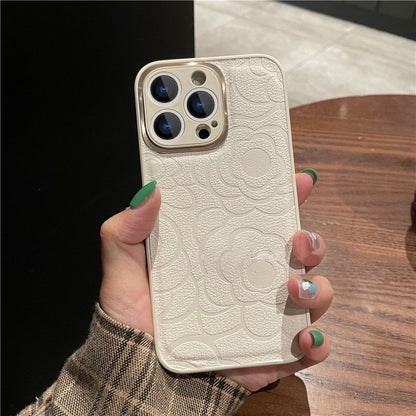 Elegant Camellia Pattern Embossed Phone Case